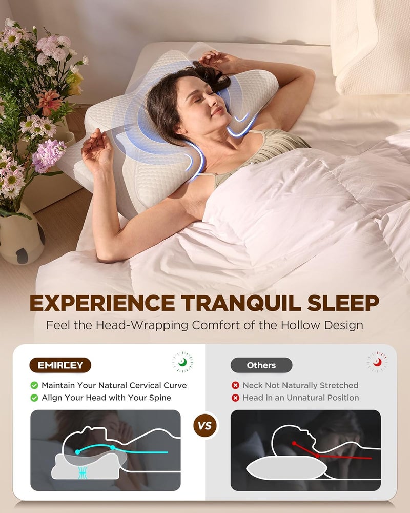 Emircey Dream Without Pain Cervical Neck Pillow for Sleeping, Ergonomic Side Sleeper Pillows for Adults, Cooling Orthopedic Pillow for Neck Relief Support, Memory Foam Pillows Back Stomach Sleepers - Image 2
