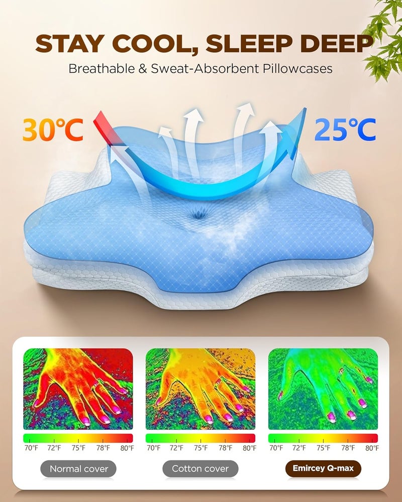 Emircey Dream Without Pain Cervical Neck Pillow for Sleeping, Ergonomic Side Sleeper Pillows for Adults, Cooling Orthopedic Pillow for Neck Relief Support, Memory Foam Pillows Back Stomach Sleepers - Image 5