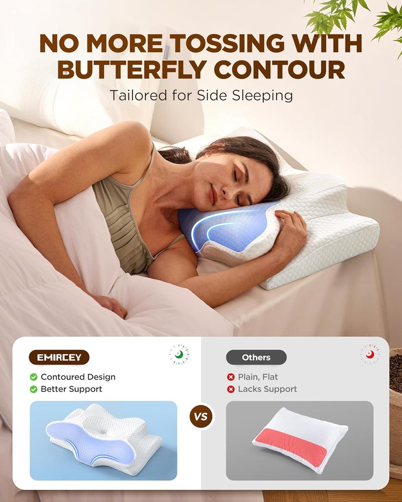Emircey Dream Without Pain Cervical Neck Pillow for Sleeping, Ergonomic Side Sleeper Pillows for Adults, Cooling Orthopedic Pillow for Neck Relief Support, Memory Foam Pillows Back Stomach Sleepers - Image 3
