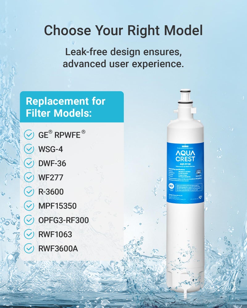 AquaCrest AQUA CREST Replacement for GEÂ® RPWFEÂ®, RPWF (with CHIP) Refrigerator Water Filter, Compatible with GYE22HMKES, GYS22GMNES, GYE22HBLTS, DFE28JSKSS, GFE28HMHES, GNE29GYNFS, 3 Filters - Image 2