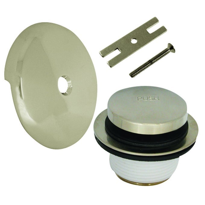 UNIVERSAL BATH TUB TOUCHTOE PUSH BUTTON BATH DRAIN TRIM KIT WITH OVERFLOW PLATE BRUSHED NICKEL 1PACK 89237 275 X 275 W X H INCHES
