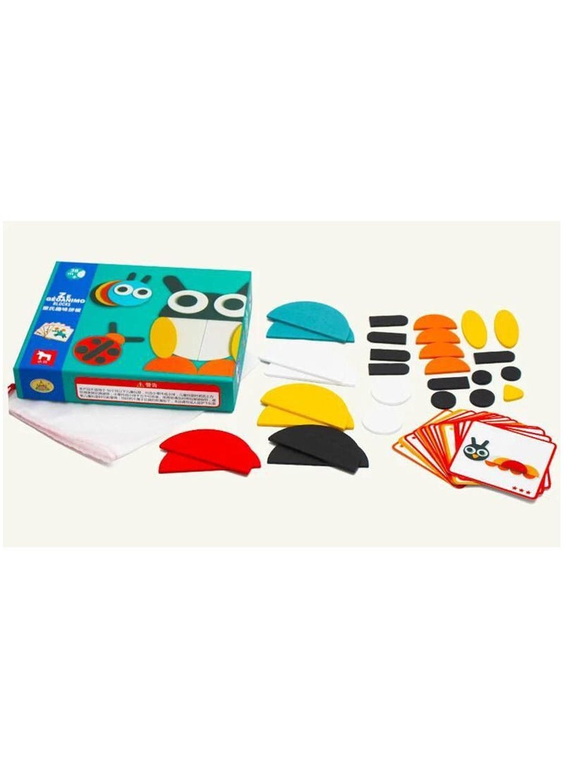 Junimo Imported – Shape and Animal Puzzle Enjoy creating unique shapes and animals like penguins, butterflies, and birds using brightly colored pieces, along with 20 cards featuring different shapes. This game is perfect for developing children's thinking and concentration skills, offering them a fun and educational learning experience! - Image 2