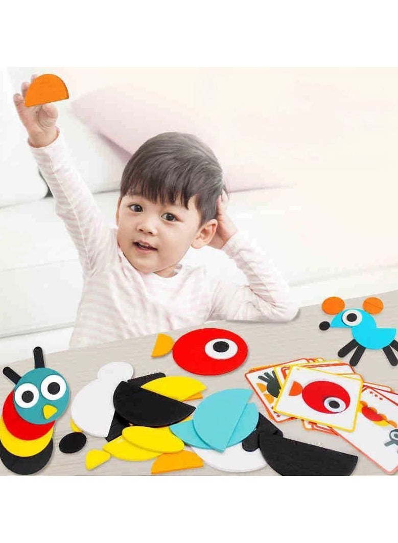 Junimo Imported – Shape and Animal Puzzle Enjoy creating unique shapes and animals like penguins, butterflies, and birds using brightly colored pieces, along with 20 cards featuring different shapes. This game is perfect for developing children's thinking and concentration skills, offering them a fun and educational learning experience! - Image 4