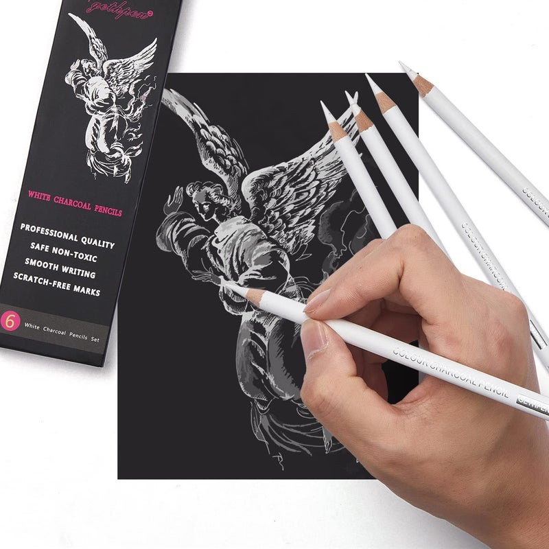GETHPEN Professional White Charcoal Pencils Set - 6 Pieces Sketch Highlight White Pencils for Drawing, Sketching, Shading, Blending - Beginners & Artists - Image 5