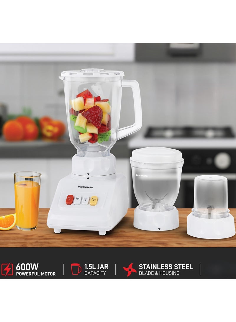 أولسنمارك طقم 3 في 1 مكوّن من عصارة وخلاط وقطاعة 1.5 L 600 W OMSB2054S أبيض/ شفاف - Image 1
