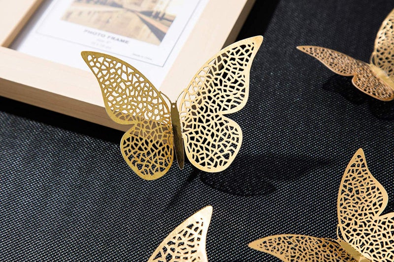 Buransh 3D Butterfly Home Decor Shimmer Golden Butterflies Set of 12 with Sticking Pad 36 - Image 3