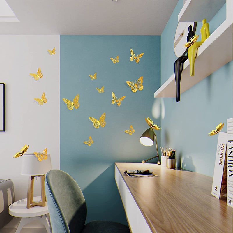 Buransh 3D Butterfly Home Decor Shimmer Golden Butterflies Set of 12 with Sticking Pad 36 - Image 5