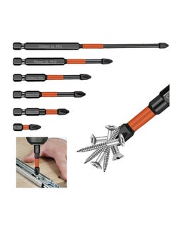 SYOSI Screwdriver Bit 6Pcs Magnetic Screwdriver Driver Bits Set 25-150mm Long Impact Phillips Screwdriver Bit Non-Slip Drill Head Bits Screw Extractor Cross Slot Screwdriver for Power Screwdriver Black  - Image 1