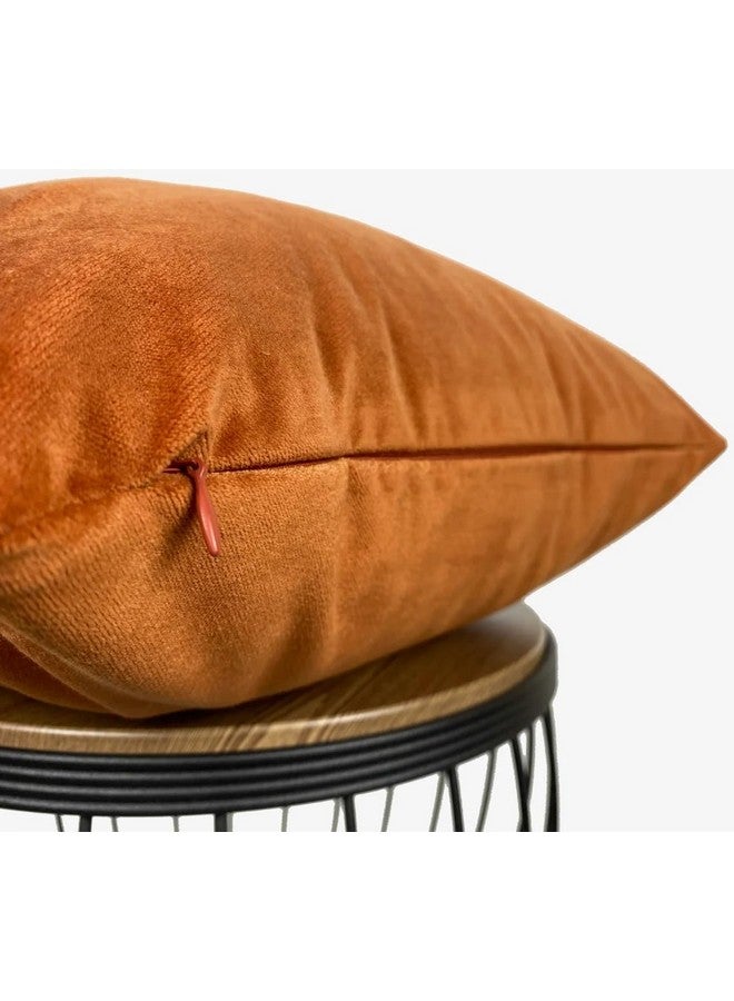 Stuffique Stuffique Velvet Solid Plain Cushion Cover 16 inch x 16 inch Set of 5 (3 Orange and 2 Pink) - Image 3