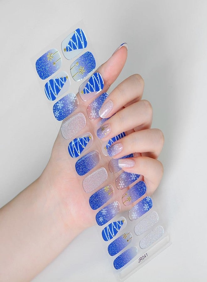 Tyemp Snowflake Winter Glitter Gel Nail Stickers - Semi Cured Xmas Tree Designs, Long Lasting UV Nail Wraps (Blue, 20Pcs) - UV Light Required - Image 2