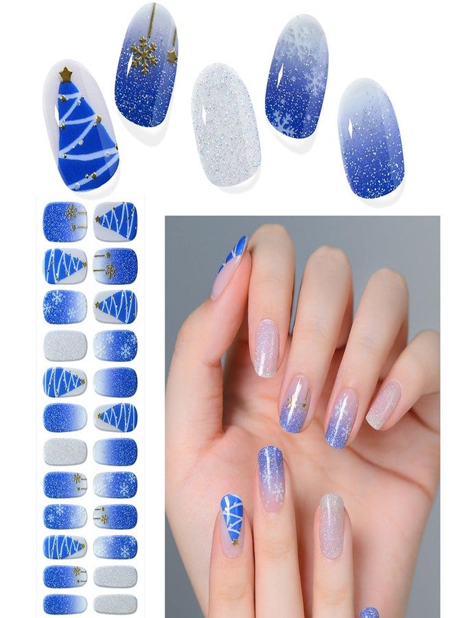 Tyemp Snowflake Winter Glitter Gel Nail Stickers - Semi Cured Xmas Tree Designs, Long Lasting UV Nail Wraps (Blue, 20Pcs) - UV Light Required - Image 1