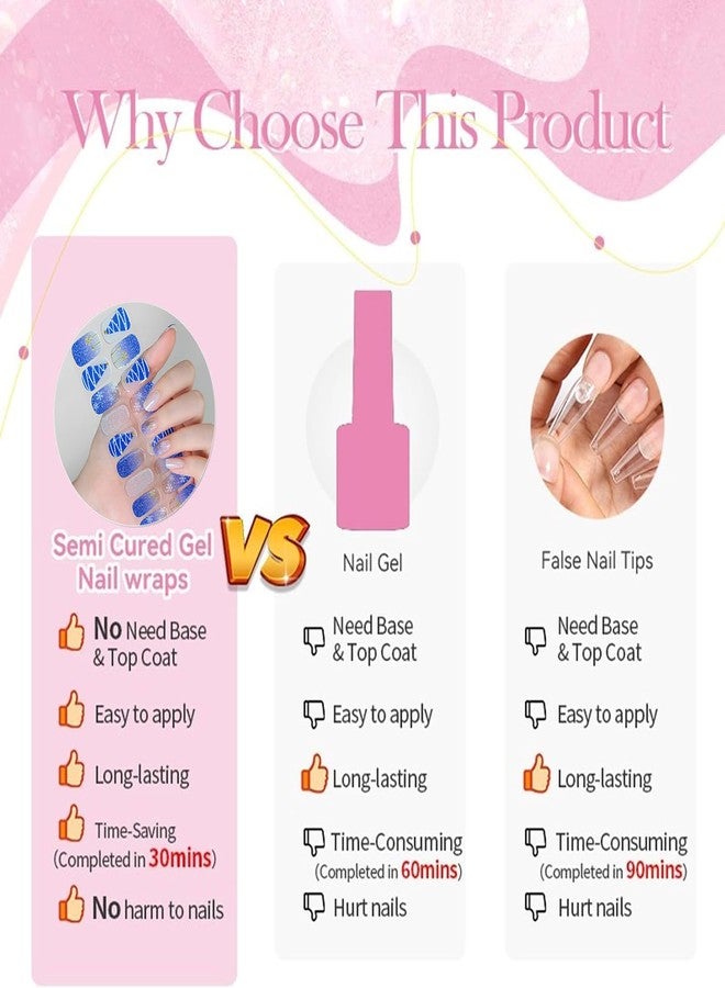Tyemp Snowflake Winter Glitter Gel Nail Stickers - Semi Cured Xmas Tree Designs, Long Lasting UV Nail Wraps (Blue, 20Pcs) - UV Light Required - Image 5