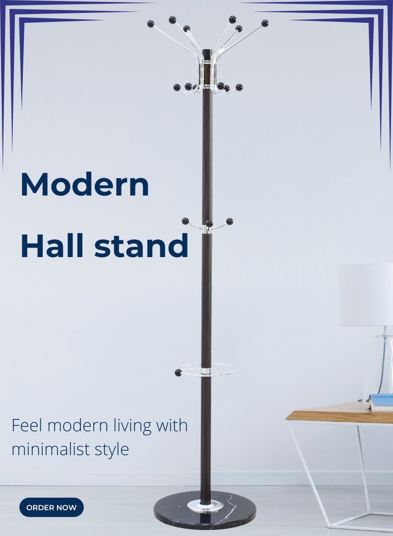 AFT Arfan Metal Coat Rack Stand with Natural Marble Base, Free Standing Hall Tree with 15 Hooks for Hanging Scarf, Bag, Jacket, Home Entry-way Hat Hanger Organizer (Brown)) - Image 1