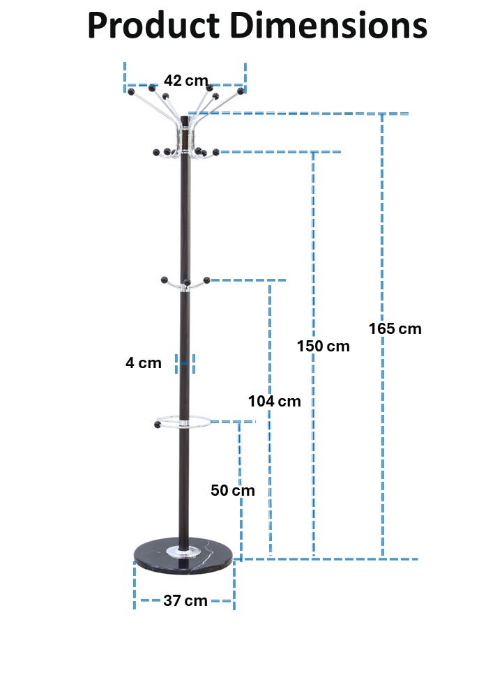 AFT Arfan Metal Coat Rack Stand with Natural Marble Base, Free Standing Hall Tree with 15 Hooks for Hanging Scarf, Bag, Jacket, Home Entry-way Hat Hanger Organizer (Brown)) - Image 3