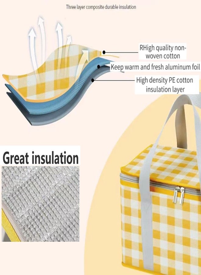 PUPOPIK Insulated Reusable Food Picnic Bag Beach Bags, Cooler Bags with Zippered Top -for Hot or Cold,Picnic Basket Collapsible,Beach, Outdoor Party, Camping,Festivals (Yellow) - Image 5