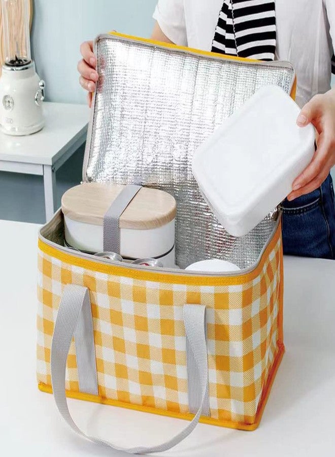 PUPOPIK Insulated Reusable Food Picnic Bag Beach Bags, Cooler Bags with Zippered Top -for Hot or Cold,Picnic Basket Collapsible,Beach, Outdoor Party, Camping,Festivals (Yellow) - Image 2