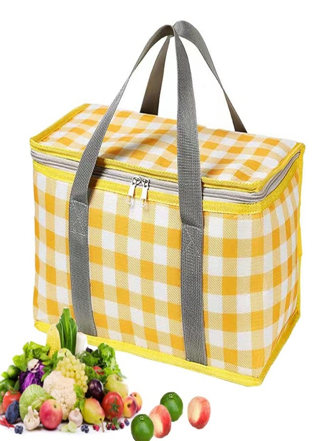 PUPOPIK Insulated Reusable Food Picnic Bag Beach Bags, Cooler Bags with Zippered Top -for Hot or Cold,Picnic Basket Collapsible,Beach, Outdoor Party, Camping,Festivals (Yellow) - Image 1