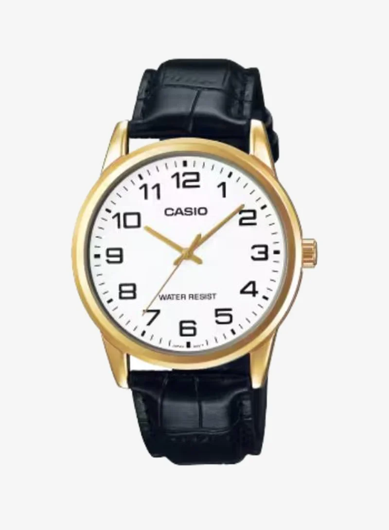 Casio Men's Analog Display Watch With Black Leather Strap - MTP-V001GL-7B