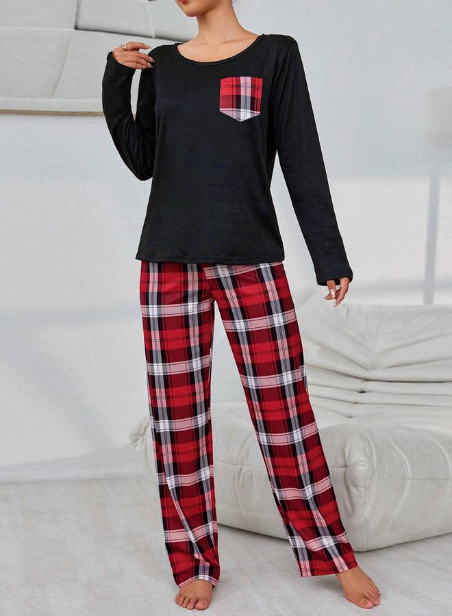 Take Two Pocket Detail Round Neck T-Shirt and Pyjama Set - Image 4