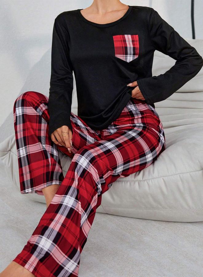 Take Two Pocket Detail Round Neck T-Shirt and Pyjama Set - Image 1