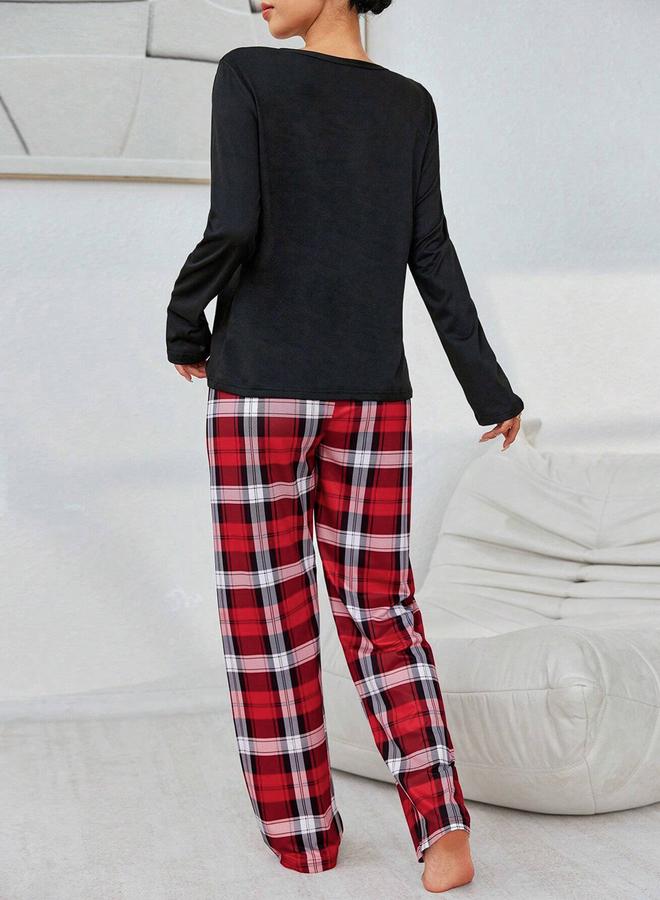 Take Two Pocket Detail Round Neck T-Shirt and Pyjama Set - Image 2