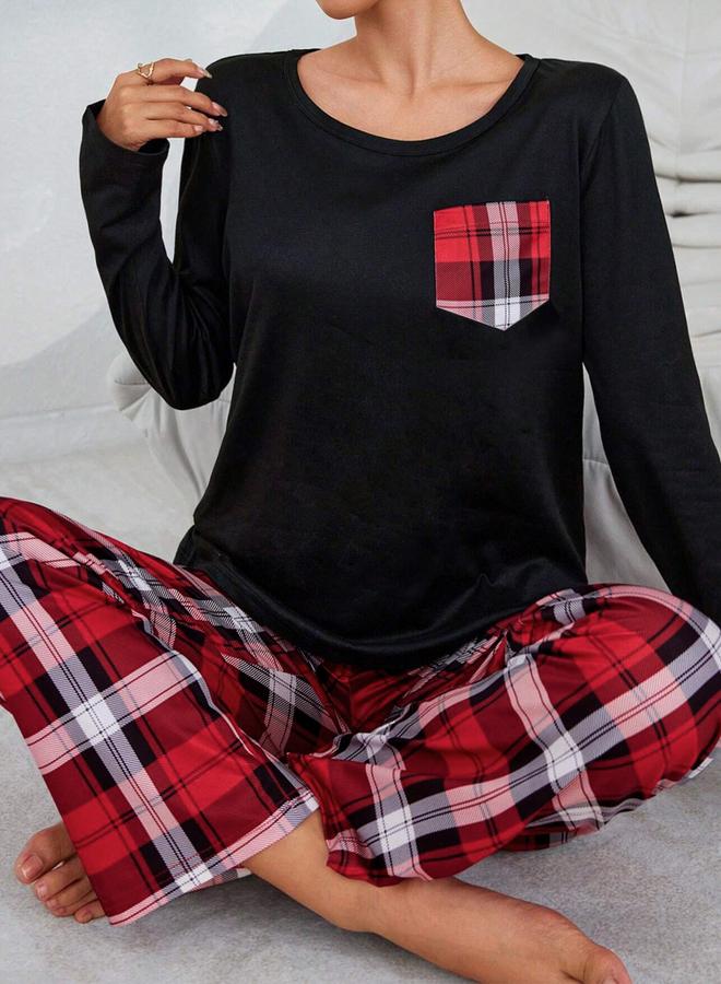 Take Two Pocket Detail Round Neck T-Shirt and Pyjama Set - Image 3