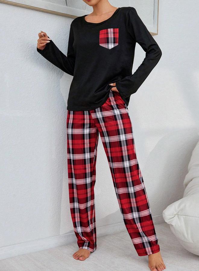 Take Two Pocket Detail Round Neck T-Shirt and Pyjama Set - Image 5