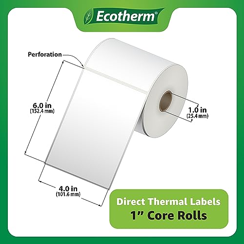 Ecotherm 4" x 6" Thermal Labels | 4 Rolls | 1100 Labels | fits Zebra, Munbyn, Rollo, Godex, Arkscan, iDPRT, Offnova Thermal Label Printers and More | Blank White Adhesive Stickers by Ecotherm - Image 3