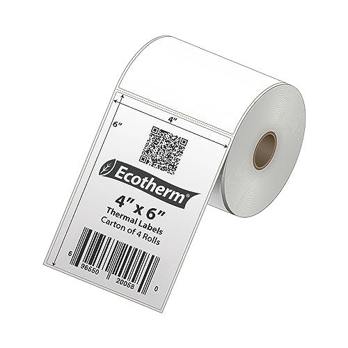 Ecotherm 4" x 6" Thermal Labels | 4 Rolls | 1100 Labels | fits Zebra, Munbyn, Rollo, Godex, Arkscan, iDPRT, Offnova Thermal Label Printers and More | Blank White Adhesive Stickers by Ecotherm - Image 2