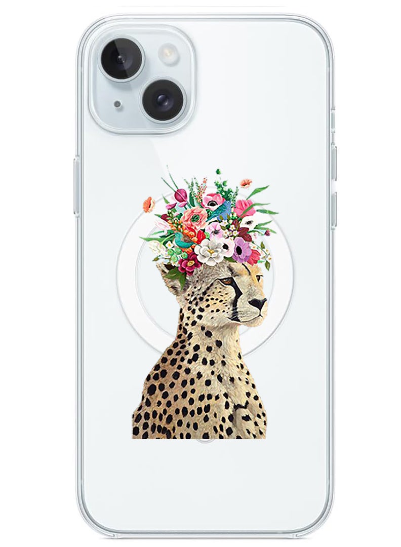 Theodor Magnetic Case for iPhone 15 6.1-inch Compatible with MagSafe Wireless Charging, Shockproof Phone Bumper Cover Cheetah Flower - Image 1