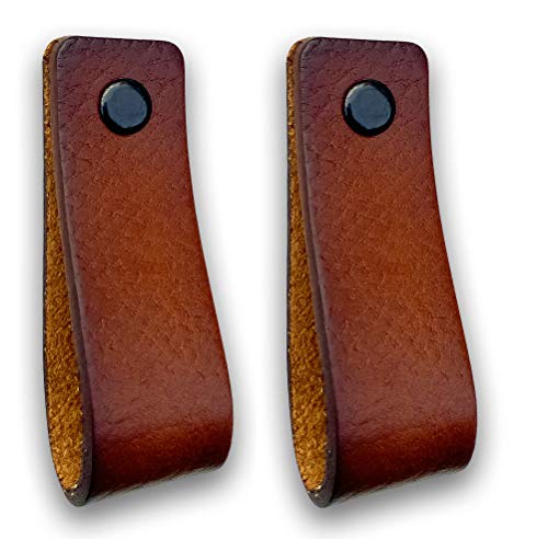 Brute Strength - Leather Furniture Handles - Cognac - 2pcs - 6.5" x 1" - Furniture Handle Door Handle for Kitchen Bathroom Cabinets Dresser Wood - Image 1