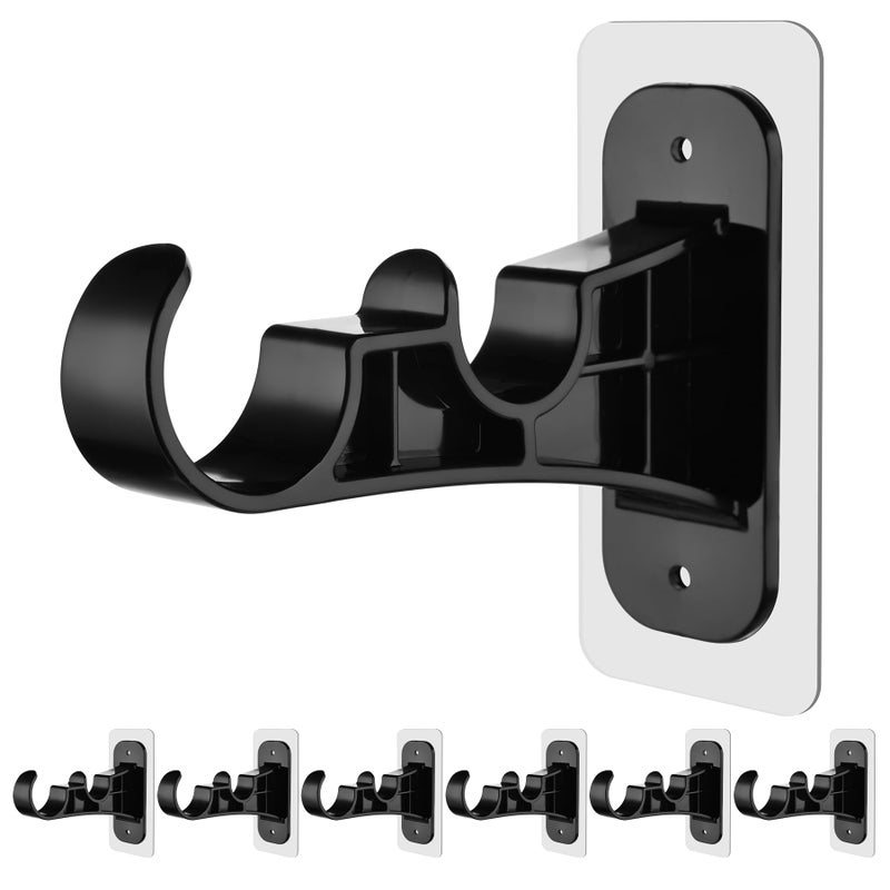 Antimbee 6 Pack No Drill Double Curtain Rod Bracket, Adhesive No Drilling Curtain Rod Holders, Damage-Free Stick Curtains Rods Hooks, Double Brackets Curtain Hangers for Wall(Black) - Image 1
