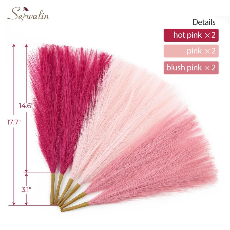 Serwalin Hot Pink & Blush & Pink Pampas Grass Decor, 17.7 Inch 6pcs Faux Pampas, Artificial Pampas Grass for Wedding Table Centerpieces Decoration - Image 3