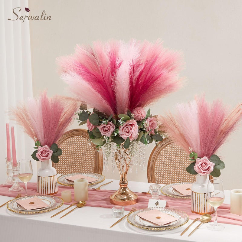 Serwalin Hot Pink & Blush & Pink Pampas Grass Decor, 17.7 Inch 6pcs Faux Pampas, Artificial Pampas Grass for Wedding Table Centerpieces Decoration - Image 4