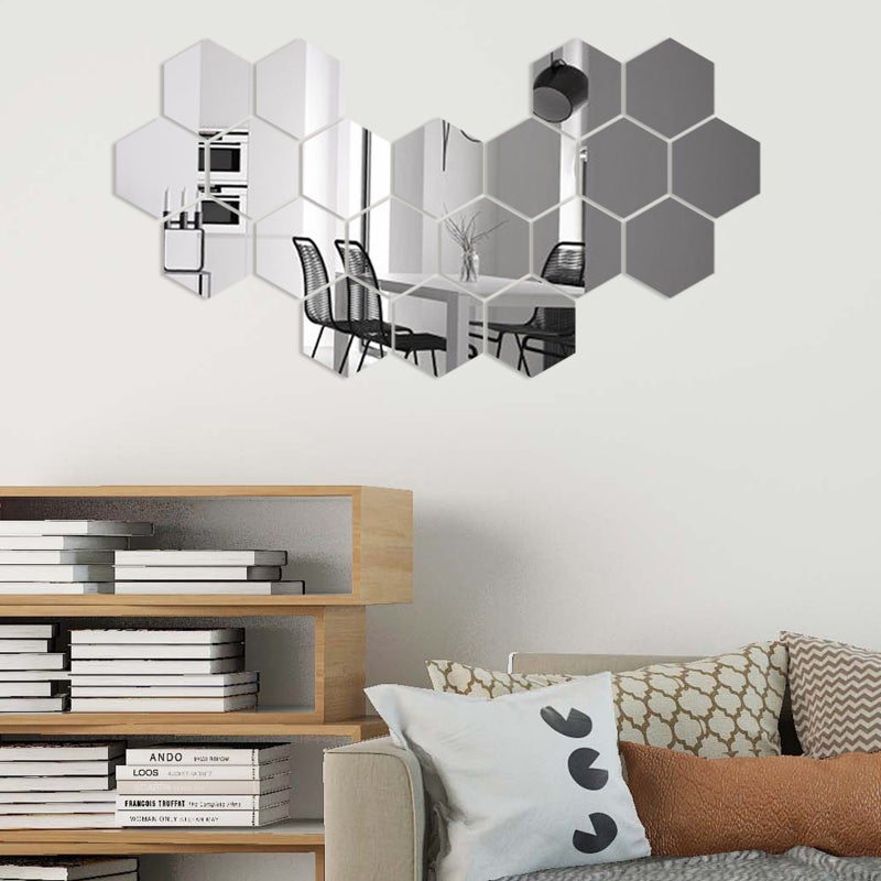 24PCS Hexagon Mirror Wall Stickers Removable Wall Decals Acrylic Decorative Mirror DIY Home Decorations for Bedroom Bathroom Living Room - Image 4