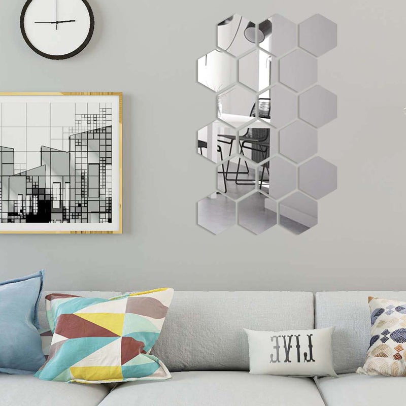 24PCS Hexagon Mirror Wall Stickers Removable Wall Decals Acrylic Decorative Mirror DIY Home Decorations for Bedroom Bathroom Living Room - Image 5