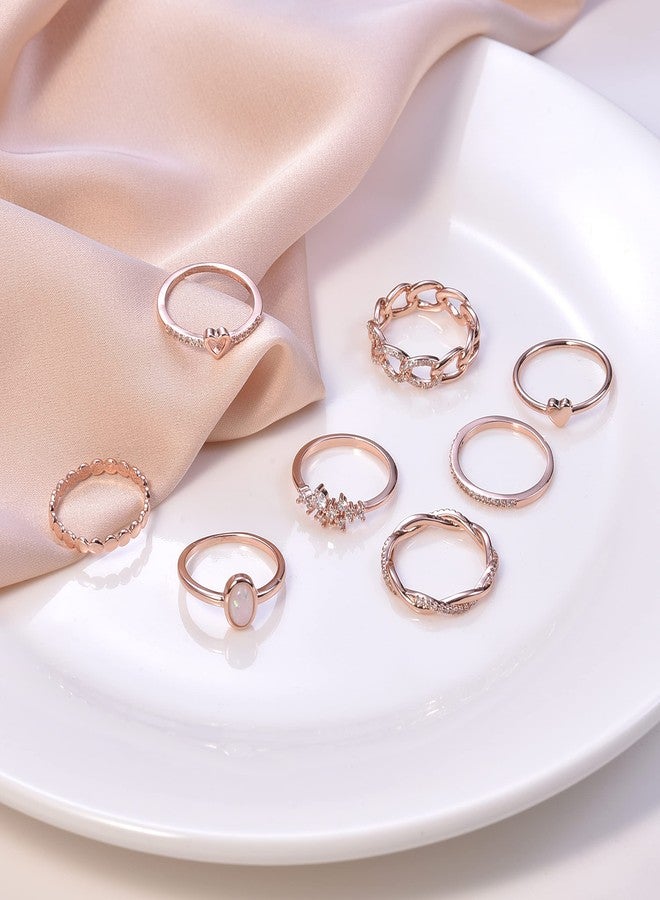 PLOMFOV Rose Plate Stacking Rings Set for Women CZ Heart Simple Cute Stackable Rings Dainty Trendy Statement Rings Plain Band Size Rose Gold 7 - Image 4