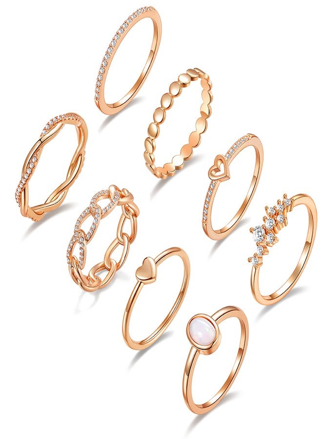 PLOMFOV Rose Plate Stacking Rings Set for Women CZ Heart Simple Cute Stackable Rings Dainty Trendy Statement Rings Plain Band Size Rose Gold 7 - Image 1