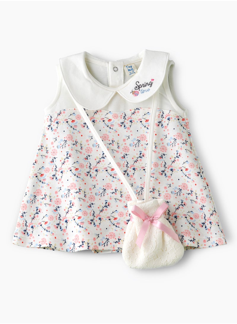 Tiny Hug Baby Girl White Spring Floral Dress with Matching Bag  - Image 1