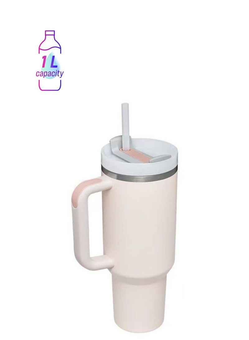 40HZ Iced Coffee Cup Tumbler with Handle and Straw Insulated Stainless Steel Vacuum Cup for Hot and Cold Drinks Water Bottles
