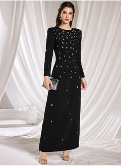 Madam Uniq Elegant Long Sleeve Dress with Beaded and Rhinestone Embellishments  - Image 3