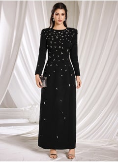 Madam Uniq Elegant Long Sleeve Dress with Beaded and Rhinestone Embellishments  - Image 1