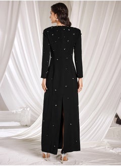 Madam Uniq Elegant Long Sleeve Dress with Beaded and Rhinestone Embellishments  - Image 2