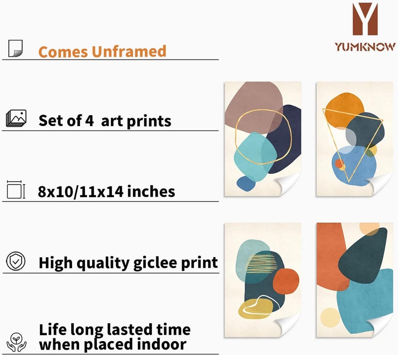 YUMKNOW Boho Abstract Wall Art - Unframed 11x14 Set of 4 - Image 2