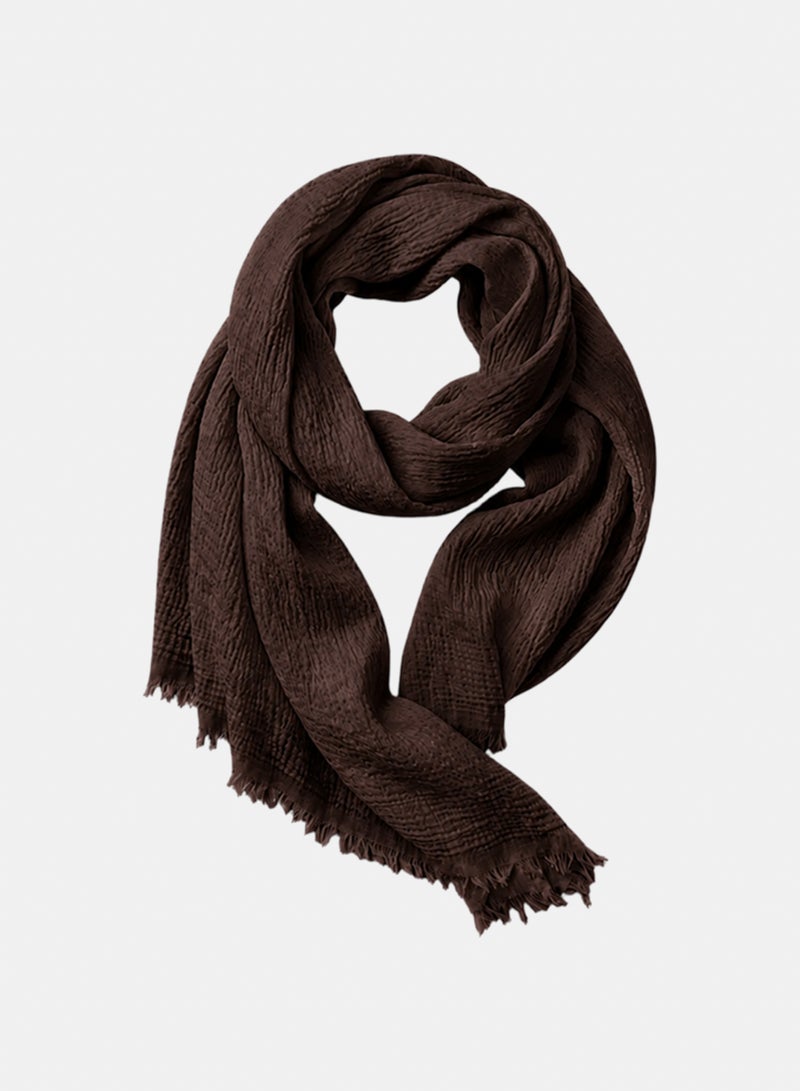 Clue Lightweight Cotton Fringed Textured Woven Scarf - Image 2