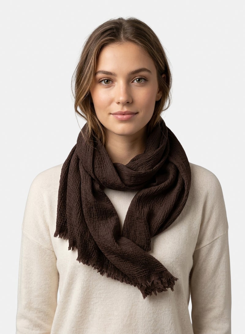 Clue Lightweight Cotton Fringed Textured Woven Scarf - Image 1