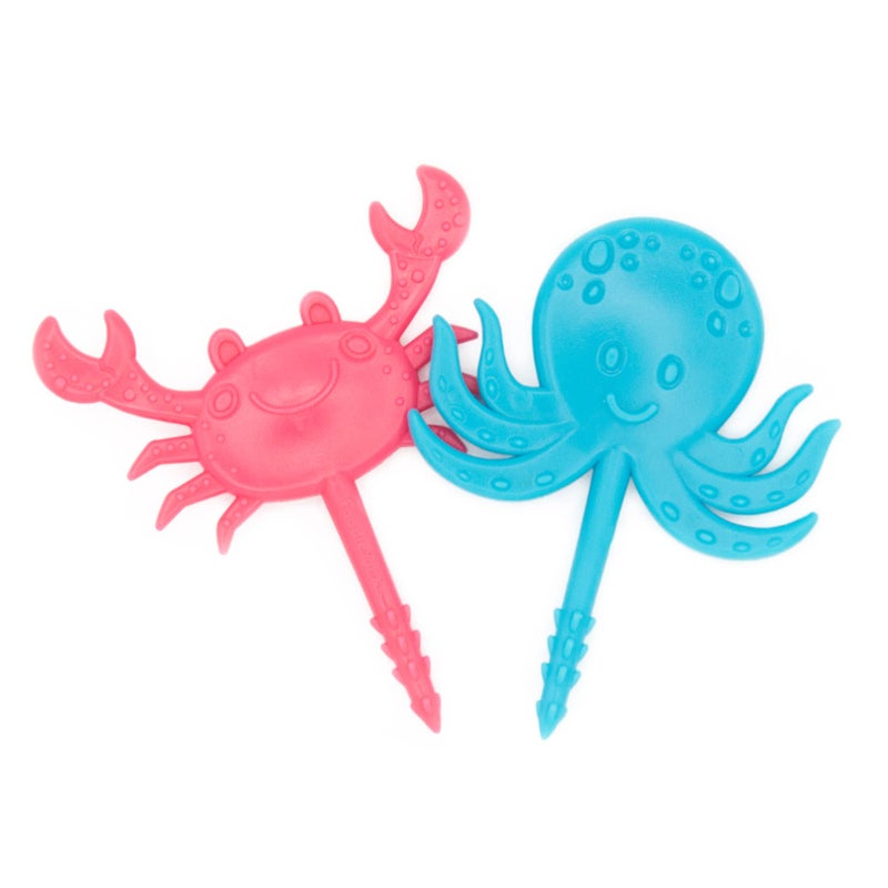 BapronBaby Sea Life Foodie Picks 2 Pack Crab Octopus Toddlers Preschoolers Utensils BPA Free Dishwasher Safe Self Feeding 18 Months