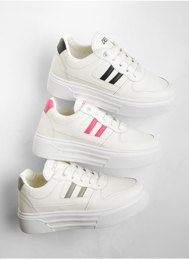 Desert - Chic And Comfy , Women's Side Colored Flat Sneakers - Image 1