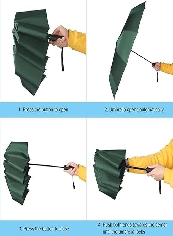 Bittern UV protection Green Umbrella Automatic open close for rain and sun protection 3 fold umbrella for men women kids boys girls big size large three fold stylish folding under windproof travel - Image 4