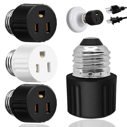 PaeorRorL Light Socket to Plug Adapter, Convert Light Bulb Socket to Outlet Adapter,2/3 Prong E26 Base Screw in Outlet Socket for Camera Garage Porch,3 Pack (2 Black 1 White) - Image 1